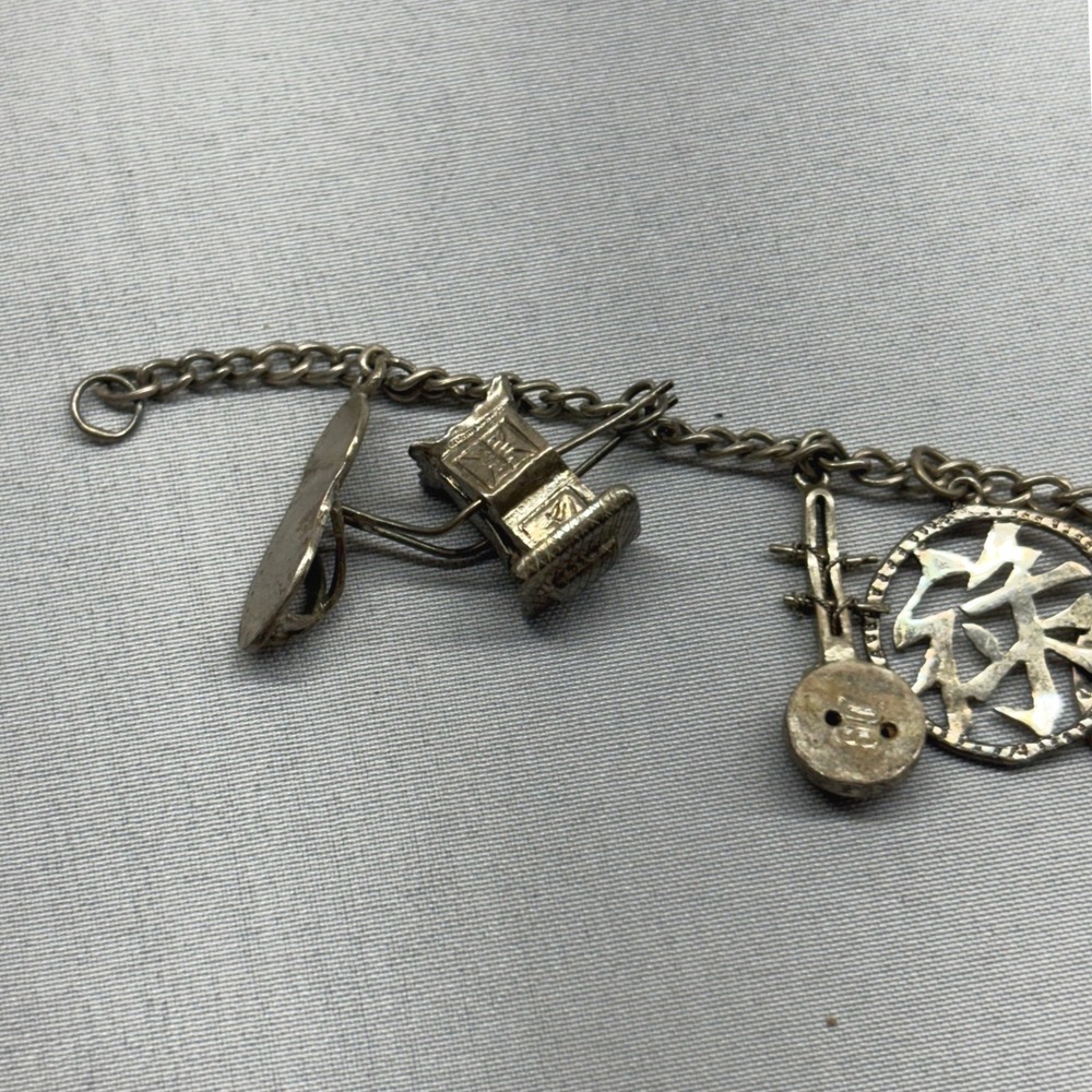 Vintage Chinese Export Silver 12 Charm Bracelet OS Silver Fair Articulated Fish - Picture 7 of 16